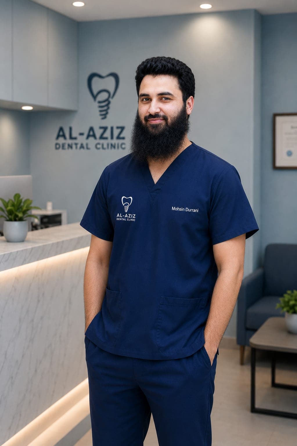 Dr. Mohsin Durrani at the Al-Aziz Dental Clinic reception